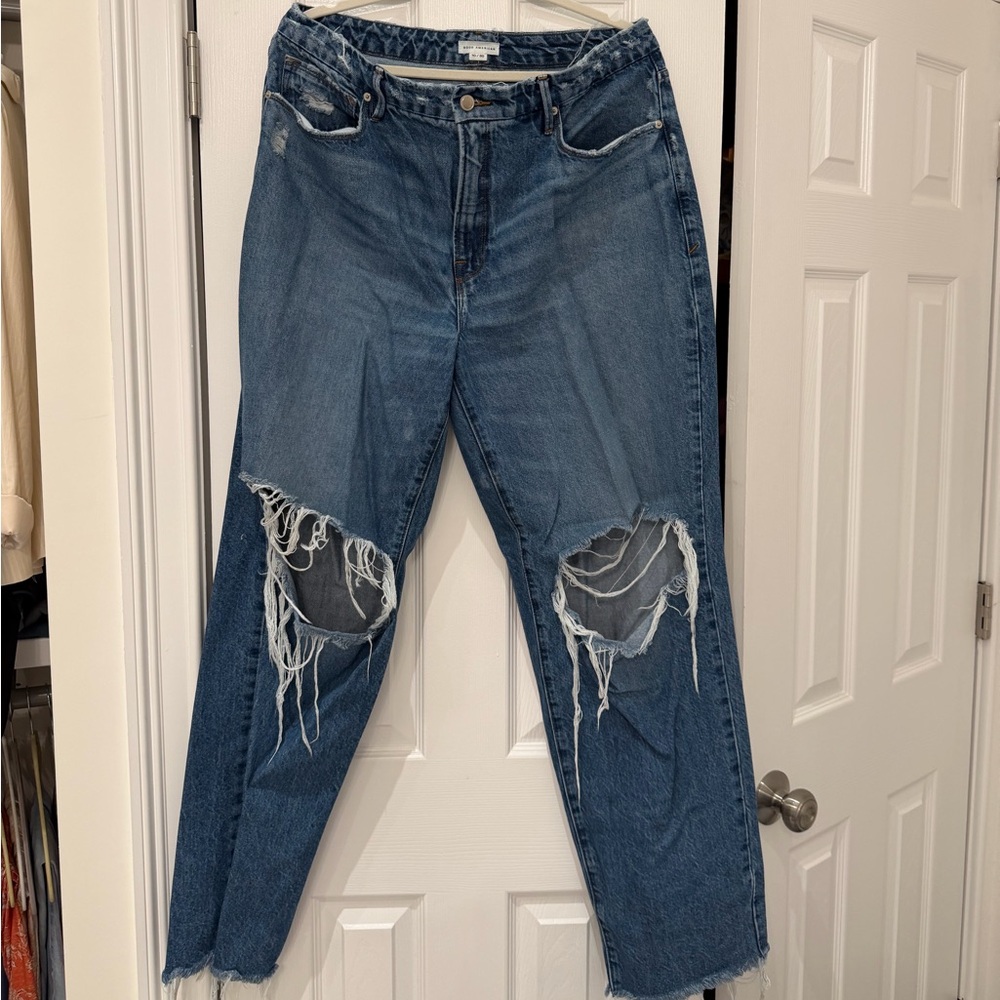 Good American Blue Ripped Boyfriend Jeans